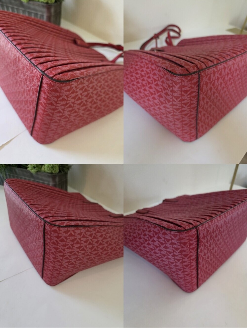 Michael Kors Sinclair Large Pleated Shopper Tote Crimson Red Signature Logo - Picture 10 of 10
